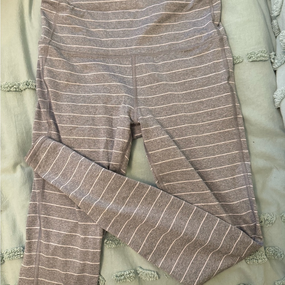 Athleta Heather Gray Leggings with White Stripes